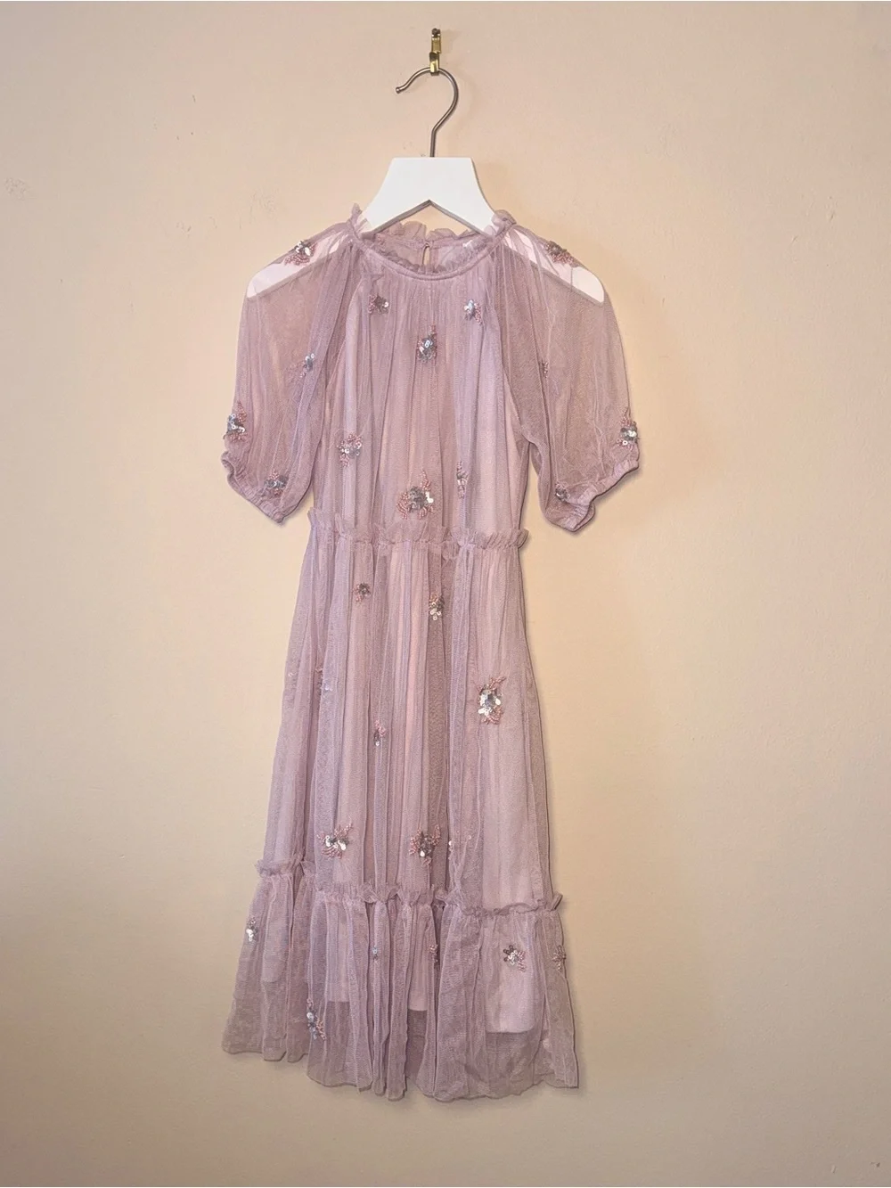 ZARA Kids Lilac Tulle Dress with Sequins Appliqué